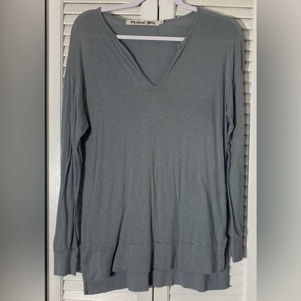 Michael Stars Grey Long Sleeve Blouse, Size OS, Soft, Lightweight, V-neck